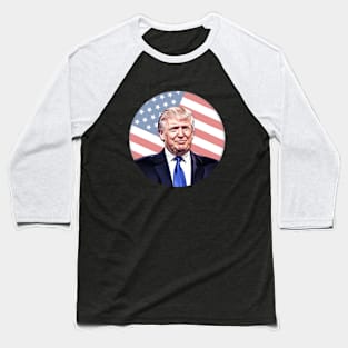 Trump Illustration on American Flag Baseball T-Shirt